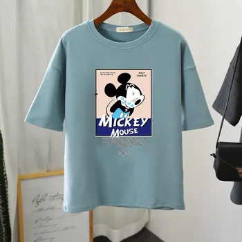 Disney Mickey Mouse Animacinių filmų Spausdinimo trumparankoviai marškinėliai Moterims Marškinėlius trumpomis Rankovėmis Marškinėliai Moterims korėjos Drabužių Harajuku Marškinėliai