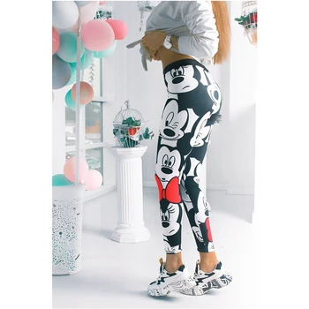 DISNEY Mickey Mouse Kelnės Moterims, Moterų Sweatpants Digital 3D Atspausdintas Mickey Mouse Antblauzdžiai Klubų Aukšto Juosmens Moteris Kelnės Atsitiktinis