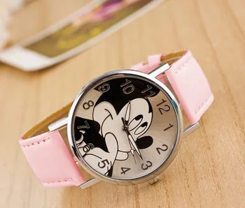 Disney Mielas animacinių filmų kvarcinis laikrodis vaikams odos Ponios žiūrėti Mickey moterų laikrodžiai vaikas berniukas mergaičių relojes Lėlės priedai