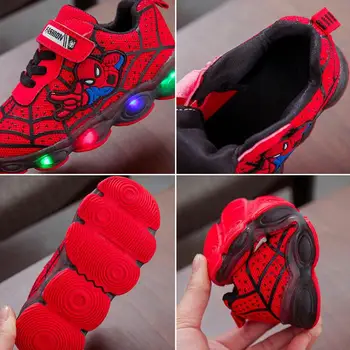 Disney Nauja Ju Audinio Vaikų LED Batų Spiderman Sportiniai Bateliai Berniukams Šviesos Kvėpuojantis Laisvalaikio Butas Batai Studentų Batai