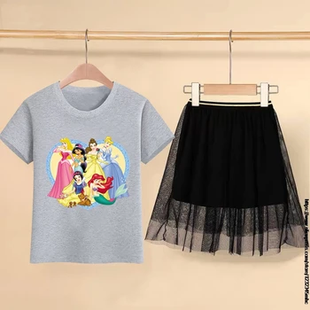 Disney Princesė Mergina Mielas Animacinių filmų Drabužių Rinkinys T-shirt + Tutu Sijonas Baby Vaikų animacinių filmų Topai Tee Tshirts Akies Nustatyti, Sijonai