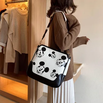 Disney pu+canves pečių maišą Mickey mouse mergina messenger peties animacinių filmų maišelį moterų naują atsitiktinis messenger pečių maišą