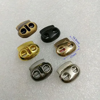 DIY50pcs/daug ovalo formos metalo lydinio kamščiai perjungti laido spynos Raišteliu dviejų hole nickle/Juoda/aukso/bronzos/matt emalio for4mm bungee