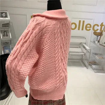 Dizainas kanapių megztinis Moterų Rudens / žiemos 2020 Naujas Mados prarasti viršutiniai drabužiai Puloveris Atvartas universalus megzti paltai