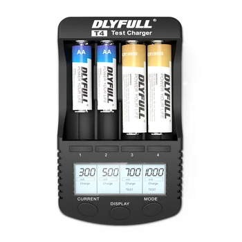 DLYFULL T4 18650 Įkroviklis LCD AA AAA AAAA 3.7 V 26650 14500 16340 18350 18500 10440 NiMH, li-ion Smart baterijos Įkroviklis USB