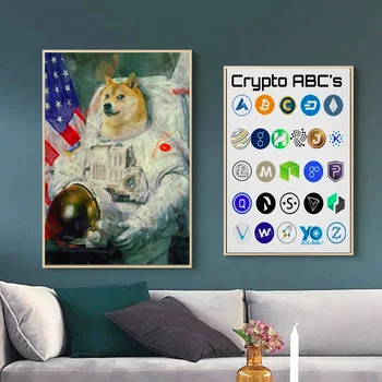 Doge JAV Astronautas Dogecoin Cryptocurrency Bitcoin Derliaus Dekoratyvinių Kraft Plakatas Drobės Tapybos Siena Lipdukas Namų Dekoro Dovana