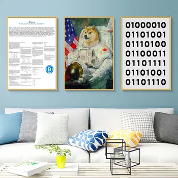 Doge JAV Astronautas Dogecoin Cryptocurrency Bitcoin Derliaus Dekoratyvinių Kraft Plakatas Drobės Tapybos Siena Lipdukas Namų Dekoro Dovana