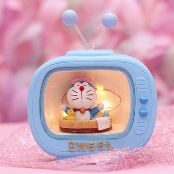 Doraemon Veiksmų Skaičius, Žaislai Doraemon Lėlės Naktį Šviesos Mini Žaislai LED Dervos Stalo Lempa Kolekcines Modelis Žaislas Vaikams Studentų Dovana