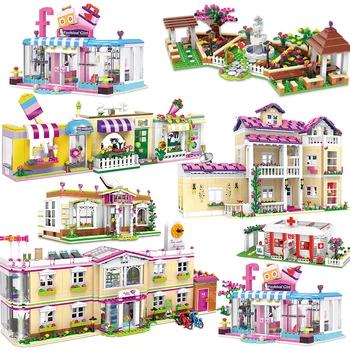 Draugai Mergaitėms Nustato Miesto Mokyklos, miesto architektūra žaisti namuose modelio blokai SS ligoninės mall plytų Princesė Vestuvių