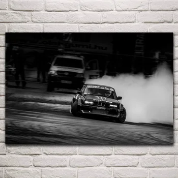 Drift dūmų dainos Nutolimas lenktynių automobilio juoda balta fanart kambarį apdaila, namo sienų, audinio meno dekoro plakatai