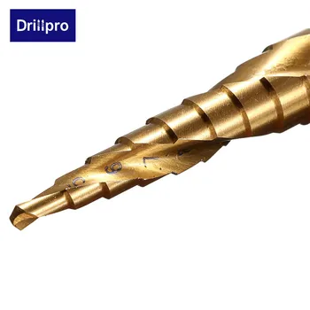 Drillpro 3pcs HSS Spiralės Išdrožomis Centras Grąžtas 4-12/20/32mm Kieto Karbido Mini Gręžimo Priedai, Titano Žingsnis Kūgio formos Grąžtas
