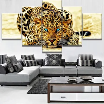 Drobė HD Spausdina Nuotraukas Modernios Sienos Menas 5 vnt Gyvūnų Leopard Paveikslų Kambarį Namų Dekoro Anotacija Plakatas