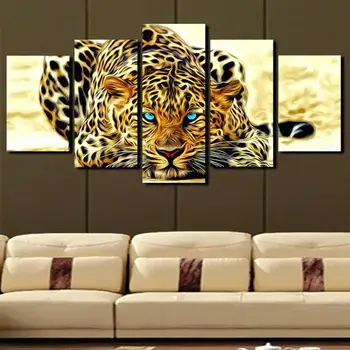 Drobė HD Spausdina Nuotraukas Modernios Sienos Menas 5 vnt Gyvūnų Leopard Paveikslų Kambarį Namų Dekoro Anotacija Plakatas