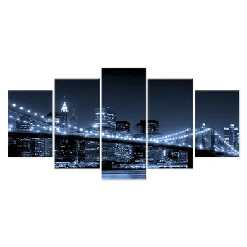 Drobė Sienos Meno Vaizdą HD Spausdinti Plakato 5 Gabalas Brooklyn Bridge City Night Scene Tapybos Namų Dekoro Landcape Menas Spausdinti