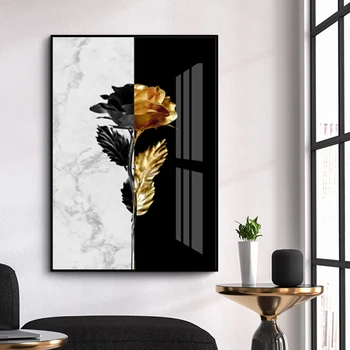 Drobė, tapyba Šiaurės auksas abstrakčių gėlių lapų sienos meno juoda ir balta sienų plakatus spausdinti kambarį sienų apdaila