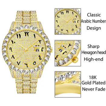 Dropshipping 2020 MISSFOX 18k Aukso laikrodis Vyrams Big Diamond Dial arabų Numeriai Žiūrėti Vyrų Datejust Analoginis Vyrų Aukso Riešo Žiūrėti