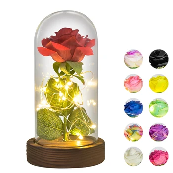Dropshipping Raudona/ Balta/ Juoda Eternal Rose Gėlių Stiklo Kupolas su LED Šviesos Mediniais Valentino, Kalėdų Dovanos Moterims