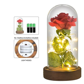 Dropshipping Raudona/ Balta/ Juoda Eternal Rose Gėlių Stiklo Kupolas su LED Šviesos Mediniais Valentino, Kalėdų Dovanos Moterims