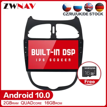 DSP Android 10.0 Automobilio multimedijos grotuvas GPS Peugeot 206 2000-2016 Auto Radijas stereo Garso, Vaizdo, GPS Navi 
