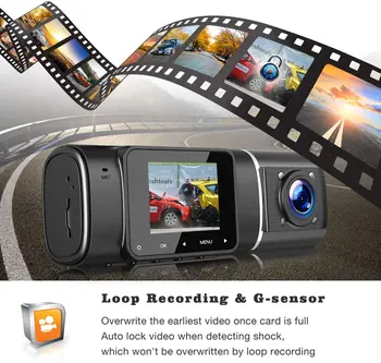 Dual Lens Car Brūkšnys Cam Dvr Registrator Full HD 