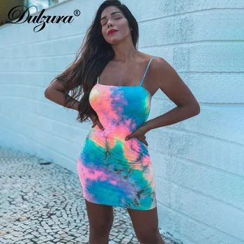 Dulzura kelių spalvų spausdinimo dirželis seksuali moteris bodycon suknelė 2019 m. vasarą, rudenį rankovių mini suknelės, šaliai