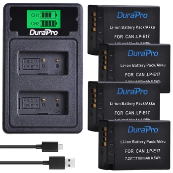 DuraPro 4 x 1180mAh LP-E17 LP E17 Fotoaparato Baterija + LCD USB Dual Kroviklis canon EOS Rebel T6i 750D T6s 760D M3 8000D Kiss X8i