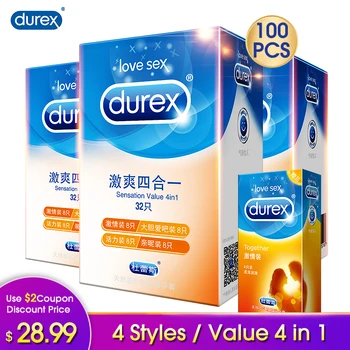 Durex Prezervatyvų 4 Rūšių Ultra Plonas 100 Vnt Tepimo Natūralios Latekso Gumos Gaminiai Varpos Prezervatyvai Suaugusiųjų Intymių Sekso Prekės Vyrams
