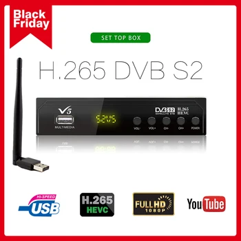 DVB-S2 V5 Palydovinis Imtuvas Skaitmeninis TV Box Tuner, PARAMA HD H. 265 AC3 DVB S2 Receptorių Wifi USB Užfiksuoti