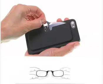Dviejų stilių karšto pardavimo klijuoti telefonas MINI įrašą nosies tiltas skaitymo akiniai 1.0-3.5 Nešiojamų presbyopic akiniai su Byla