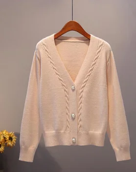 Džemperis cardigan ponios striukė, pavasario ir rudens naujų korėjos versija V-kaklo prarasti laukinių trumpas žiemos storas megztinis