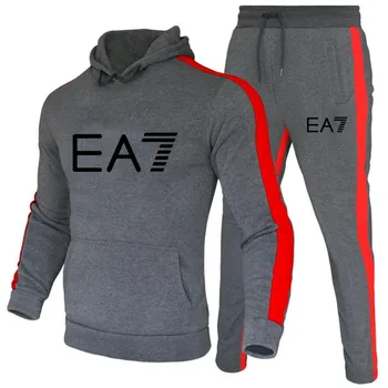 EA7 Hoodie vyriškos Sportinės aprangos Mados Atsitiktinis Sportinę Vyrų Hoodie Palaidinukė Sportinė Striukė + Kelnės Vyrų Kostiumas