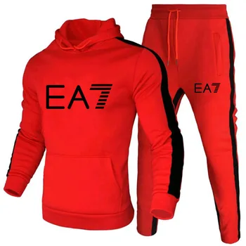 EA7 Hoodie vyriškos Sportinės aprangos Mados Atsitiktinis Sportinę Vyrų Hoodie Palaidinukė Sportinė Striukė + Kelnės Vyrų Kostiumas