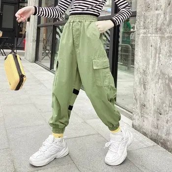 EACHIN Kūdikių Mergaičių Kelnės Krovinių Haremas Armija Žalios Kelnės Grils Atsitiktinis Elastinga Juosmens Hip-hop Sweatpants Kelnės Streetwear Kelnės