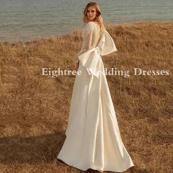 Eightree A-Line Wedding Dresses Iliuzija Visą Rankovės Nėrinių Viršų Vestuvių Chalatai O Kaklo 2020 Elegantiškas Mados Nuotakos Suknelė Didelis Lankas
