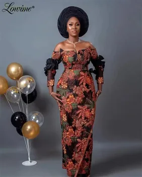 Elegantiškas Afrikos Ilgas Rankoves Nuo Peties Vakaro Suknelės Individualų Prom Chalatai Chalatas De Soiree 2021 Undinė Šalis Suknelė