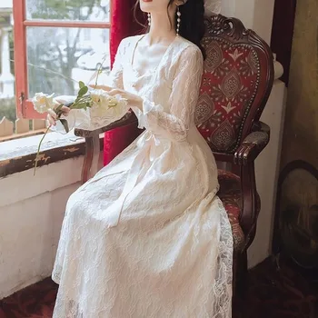 Elegantiškas Gėlių Suknele Moterys Vintage Retro Dizaineris Šalis Suknelė ilgomis Rankovėmis Raukiniai, Nėriniai Saldus Midi Suknelė Naują 2020 M. Moterų Rudenį