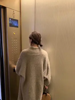 Elegantiškas Kašmyro Megztinis storas ilgas, šiltas Megztinis Moterų Žiemos Paltai Megzti Mados Megztiniai Megztinis