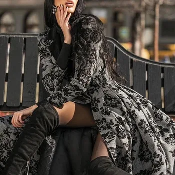 Elegantiškas moteris mygtuką long sleeve lace kratinys padalinta midi suknelė sukienka black, gothic suknelė 2020 m. rudenį suknelės moterims šalis
