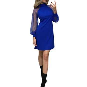 Elegantiškas Moterų Suknelė 2021 M. Rudenį Pearl Duobute Akių Rankovėmis Tunika Suknelės Juoda Rausva, Mėlyna ilgomis Rankovėmis-Line Mini Šalis Suknelė#XX