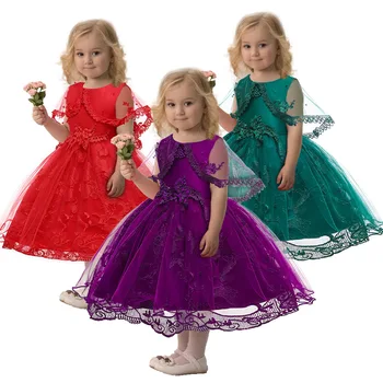 Elegantiškas Naujas Kūdikis Merginos Kalėdų Dress Mergaitė Tiulio Nėrinių Vaikiška Suknelė su Žaliuoju Oficialų Vaikai Mergina Drabužiai