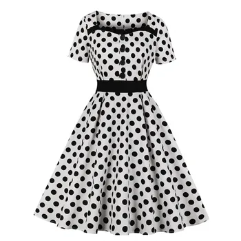 Elegantiškas Stilius 60s Dot Spausdinti Moterų Retro Suknelė Rockabilly Sūpynės Vintage Suknelė vasaros Audrey Hepburn Šaliai, Skraistės Vestidos