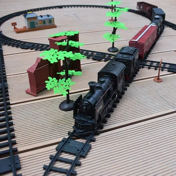 Elektros Geležinkelio Klasikinio Prekinio Traukinio Vandens Garo Lokomotyvą Playset su Dūmų Simuliacija Elektrinio Traukinio Įspūdį Žaislai