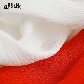 ELFSACK Balta Kieta Vieną Krūtinėmis Atsitiktinis Midi Suknelė Moterų 2020 M. Pavasarį Raudona Grynas Derliaus Pusė Lankas Rankovės Moterų Kasdien Suknelės