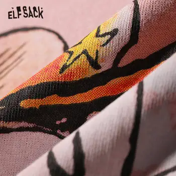 ELFSACK Harajuku Mėlyna Animacinių filmų Grafinis T-Shirt Moterims Topai 2020 Metų Vasaros ELF Rausvos spalvos, trumpomis Rankovėmis korėjos Ponios Pagrindinio Kasdien Mielas Tee