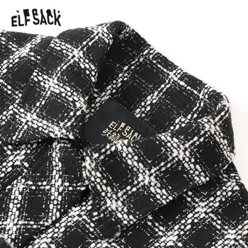 ELFSACK Juodas Pledas Tiesiai Elegantiškas Vilnos Paltai Moterims 2020 M. Pavasario Baltos spalvos Raišteliu korėjos ilgomis Rankovėmis Šiluma Ponios Outwears