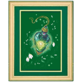 Eliksyras Pavasario kryželiu rinkinys gėlių dizainas medvilnės, šilko siūlai 14ct tamsiai žalios spalvos drobė siuvinėjimui 