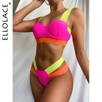 Ellolace Moterų Seksualus Maudymosi Kostiumėliai, Kratinys Bikini 2020 M. Moteris Push up Biquini Neon Bikini maudymosi kostiumėlį, Maudymosi Kostiumai 2021