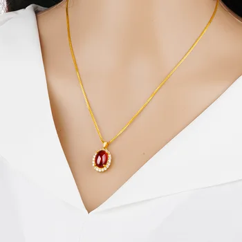 Estetinės 24K aukso spalvos imitacija Chalcedony Vienas pakabukas kaklo moterims Bijoux Cirkonis Choker collares papuošalai 2020 m.