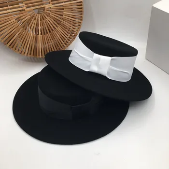 Europoje ir didžiosios Britanijos flat top hat juodos vilnos skrybėlę Seras mados skrybėlę Fedora Panama