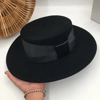 Europoje ir didžiosios Britanijos flat top hat juodos vilnos skrybėlę Seras mados skrybėlę Fedora Panama